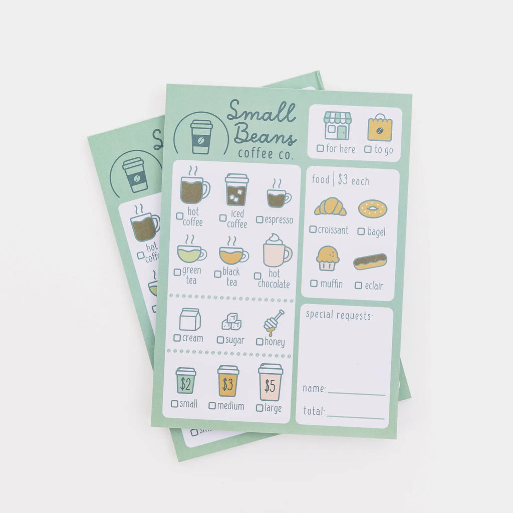 Coffee Shop Pretend Play Notepad