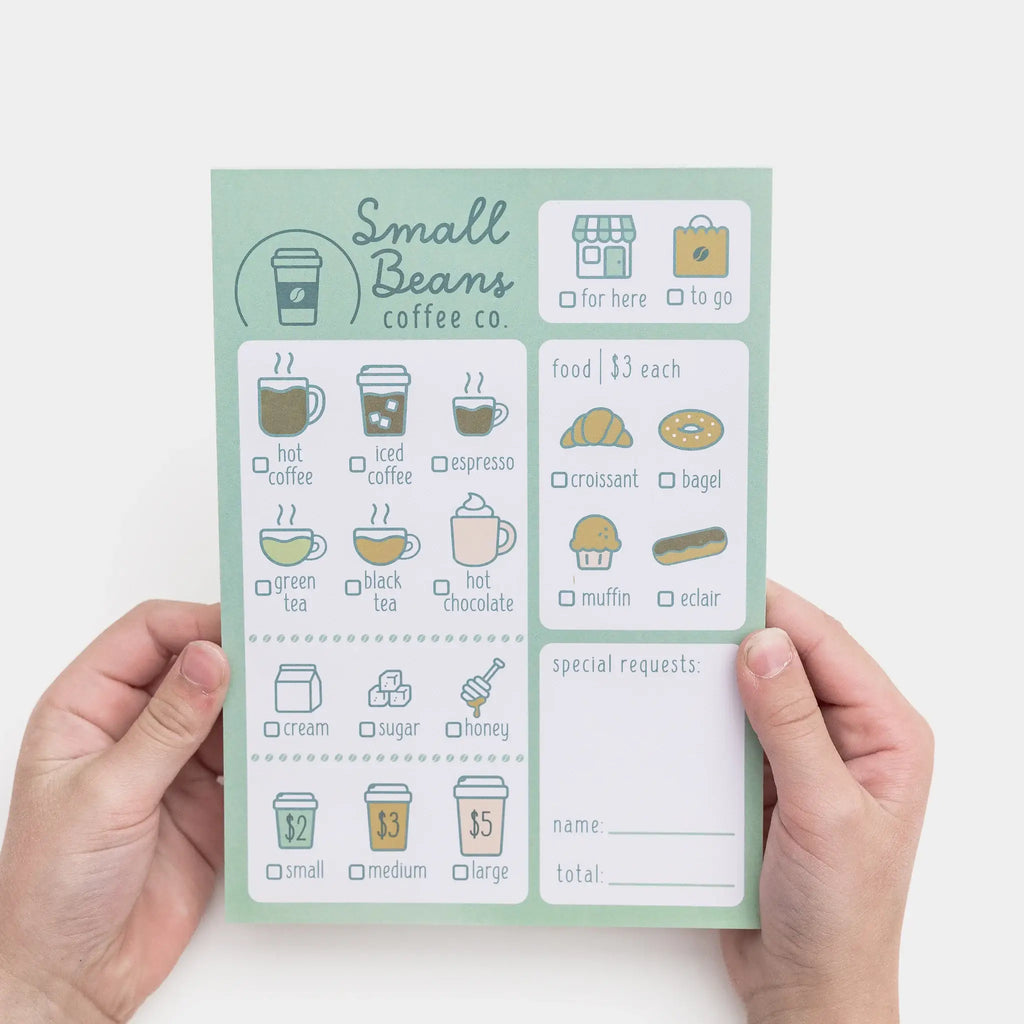Coffee Shop Pretend Play Notepad